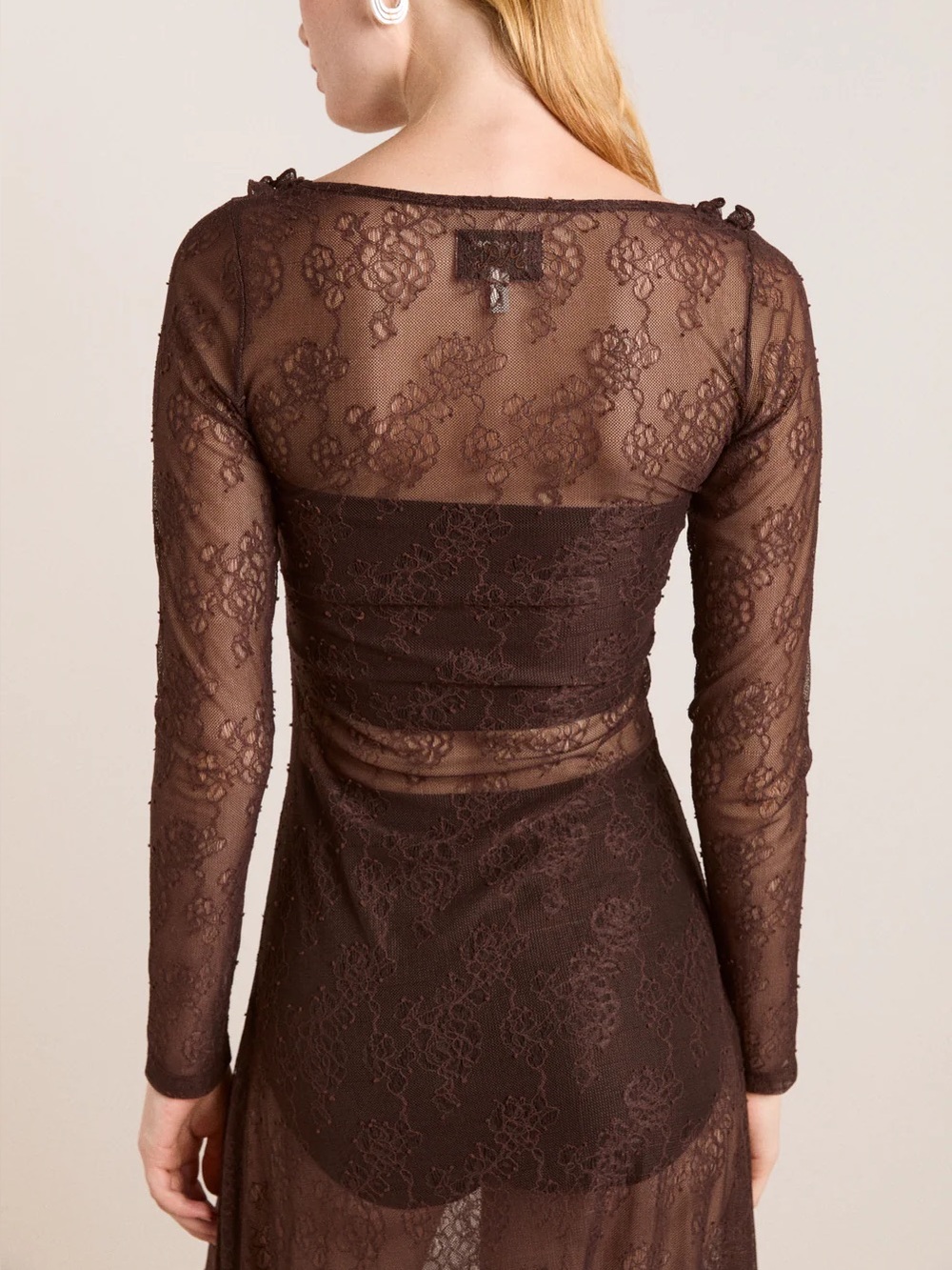 DAMSON MADDER RAPHI LACE MIDI DRESS IN COFFEE - Picture 14 of 17